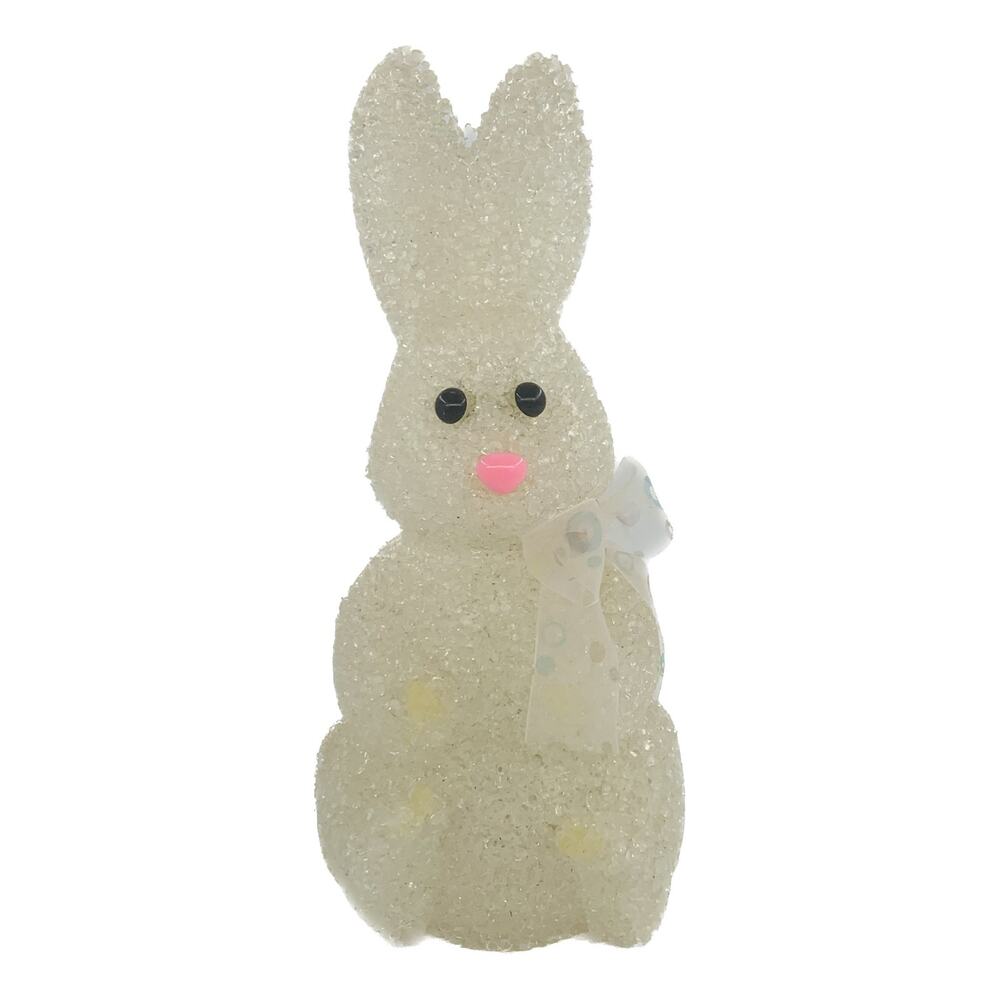 Vintage Plastic Popcorn Rabbit Lighted White Bow 9.5" Tall Bunny Untested